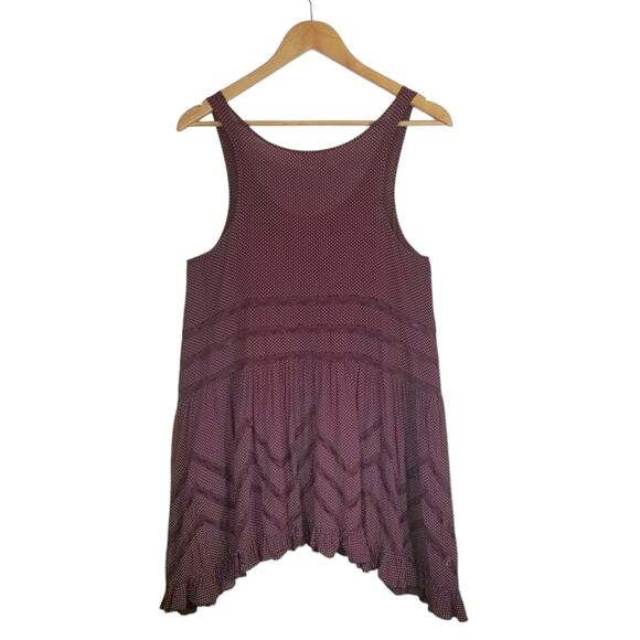 Intimately Free People Voile & Lace Trapeze Slip Dress Maroon Polka Dot Sz Small - Picture 2 of 6